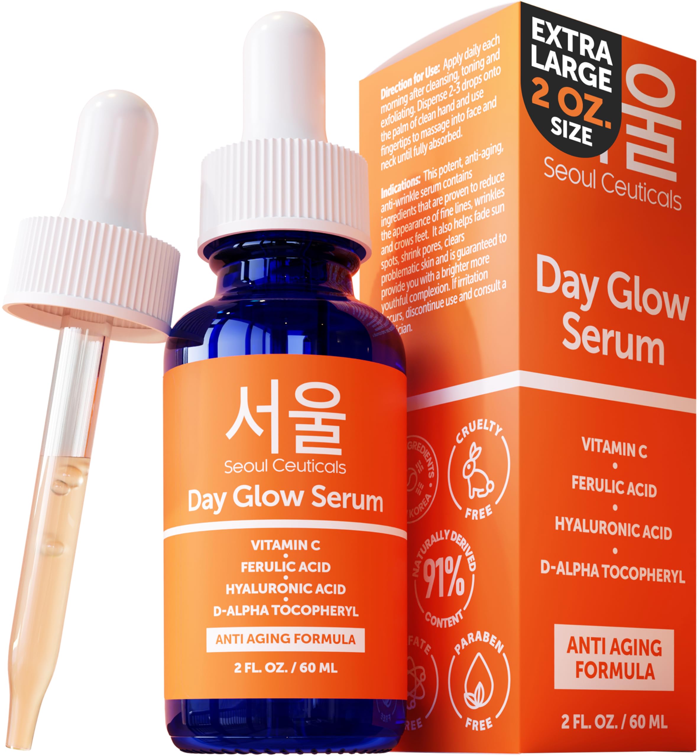 S SeoulCeuticals sérum vitamine C 20% et hyaluronique en bouteille, hydratation quotidienne.