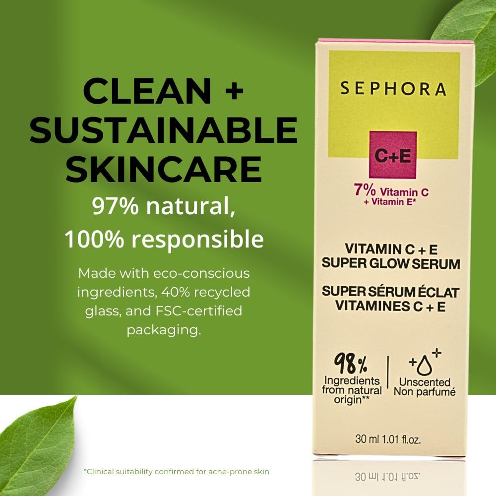 Emballage écologique SEPHORA COLLECTION, flacon en verre recyclé et packaging durable.