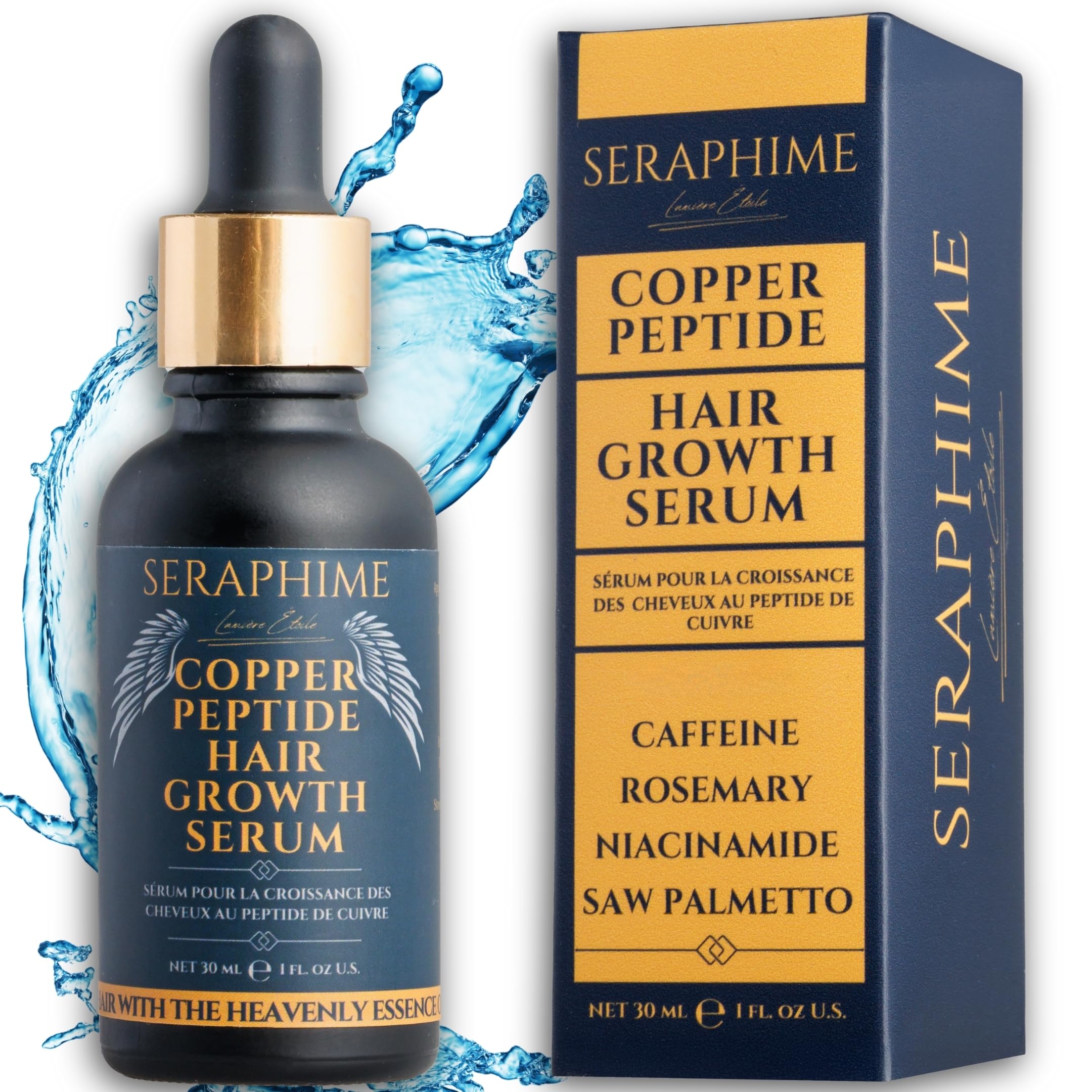 Sérum Seraphime en bouteille prête à l'emploi pour densité capillaire accrue.