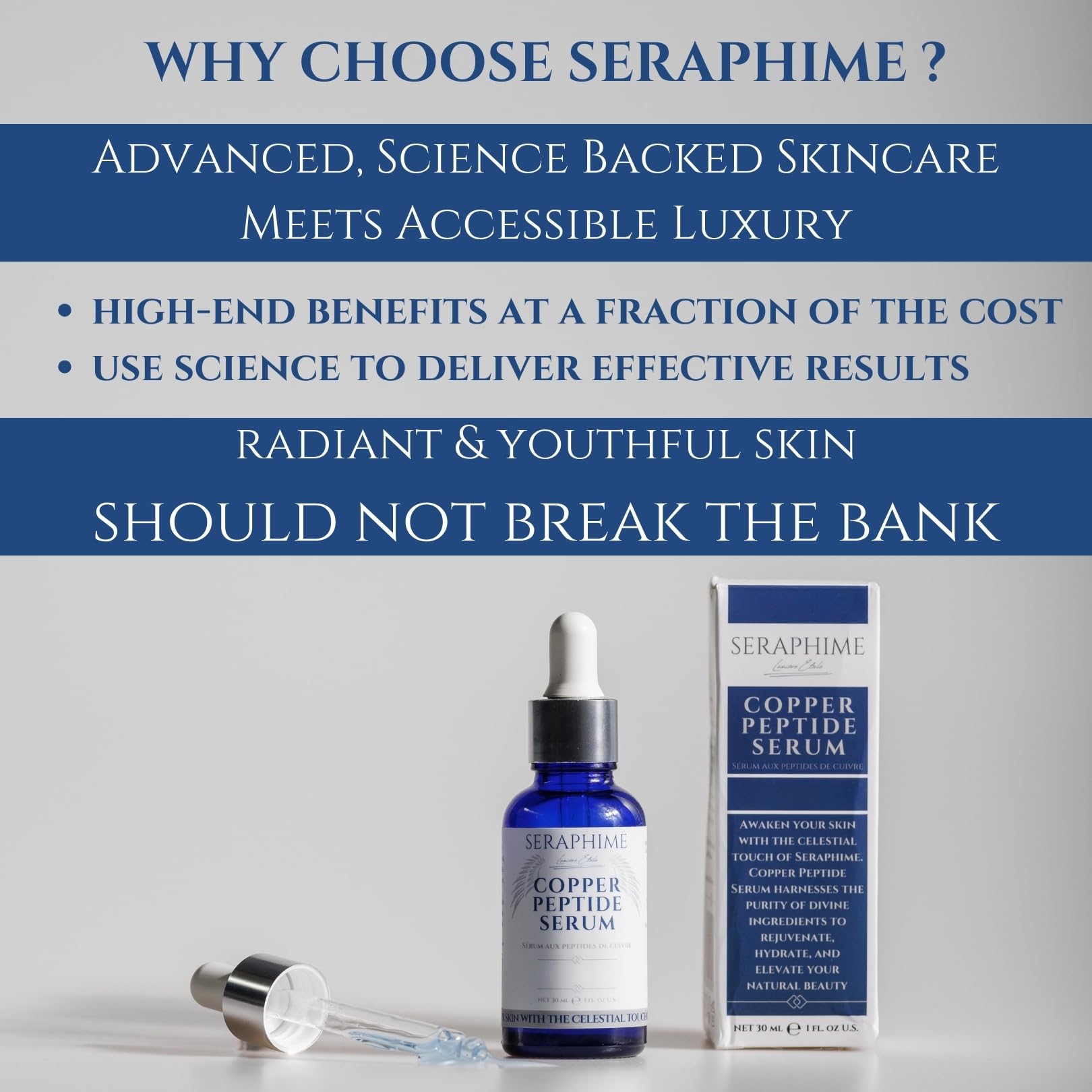Seraphime Sérum Cuivre-Peptide – aspect peau lisse et rafraîchie après l'application.