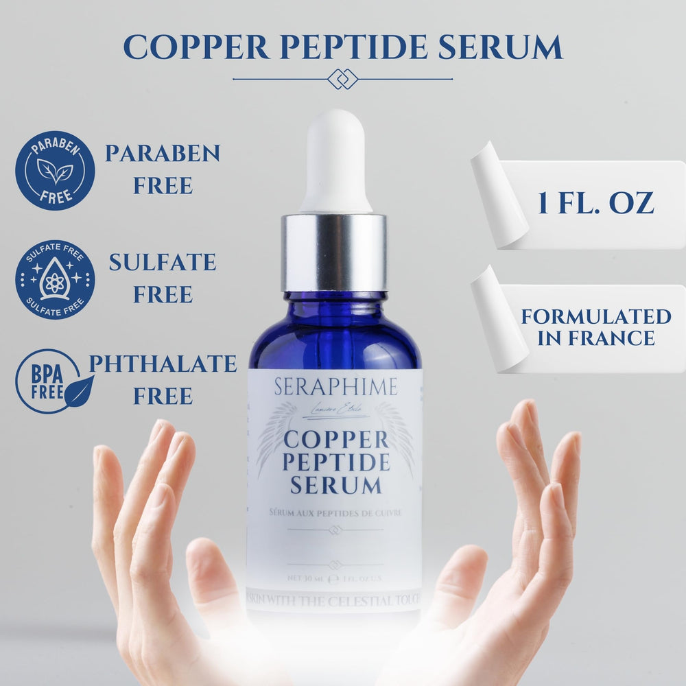 Seraphime Sérum Cuivre-Peptide – ingrédients nourrissants visibles, comme Niacinamide et Panthenol.