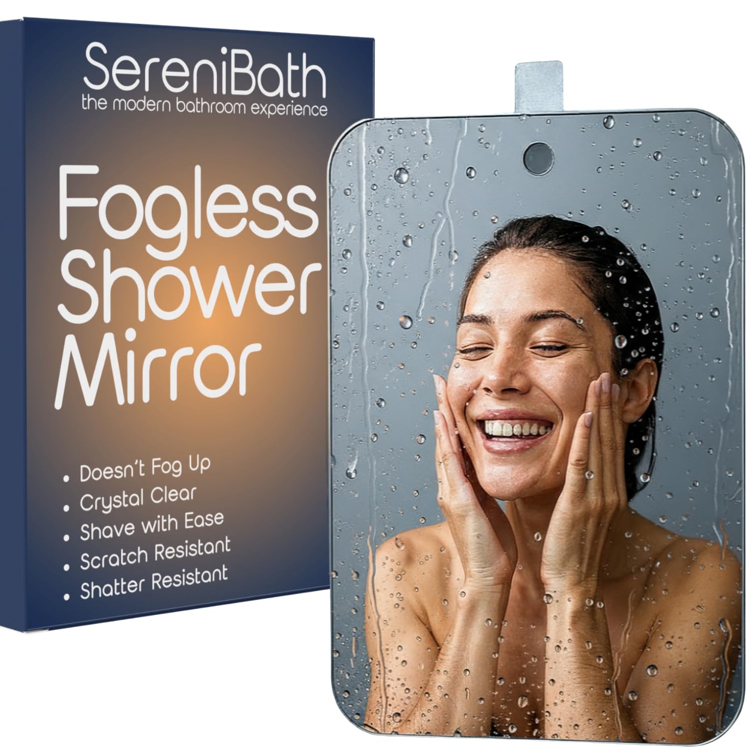 Miroir SereniBath anti-buée prêt pour un rasage clair sous la douche.