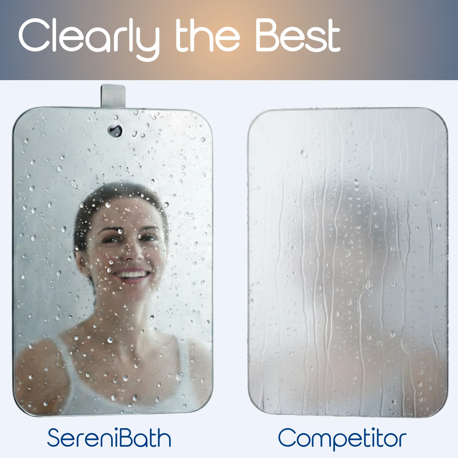 Miroir SereniBath surface facile à nettoyer et durable.
