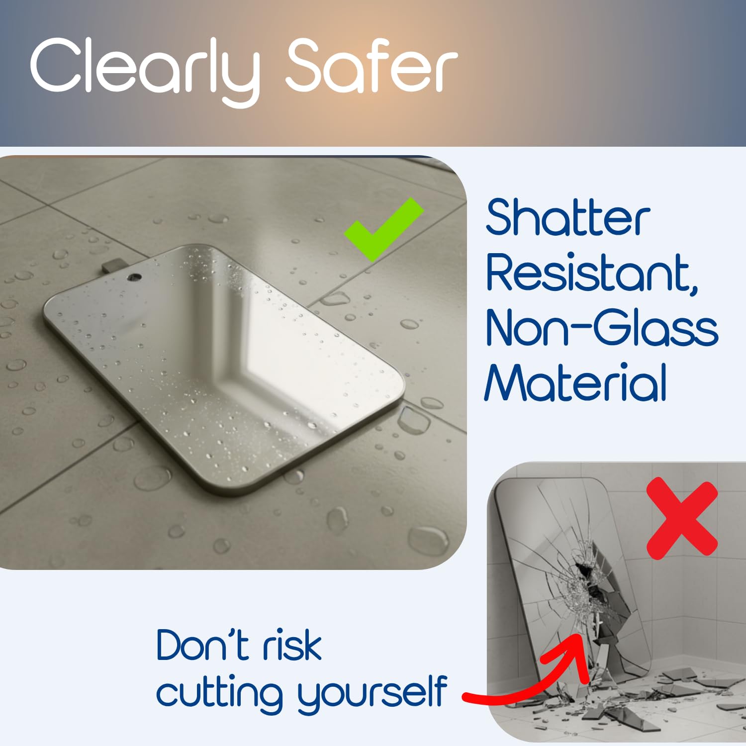 Miroir SereniBath sans verre, sécurité accrue dans la douche.