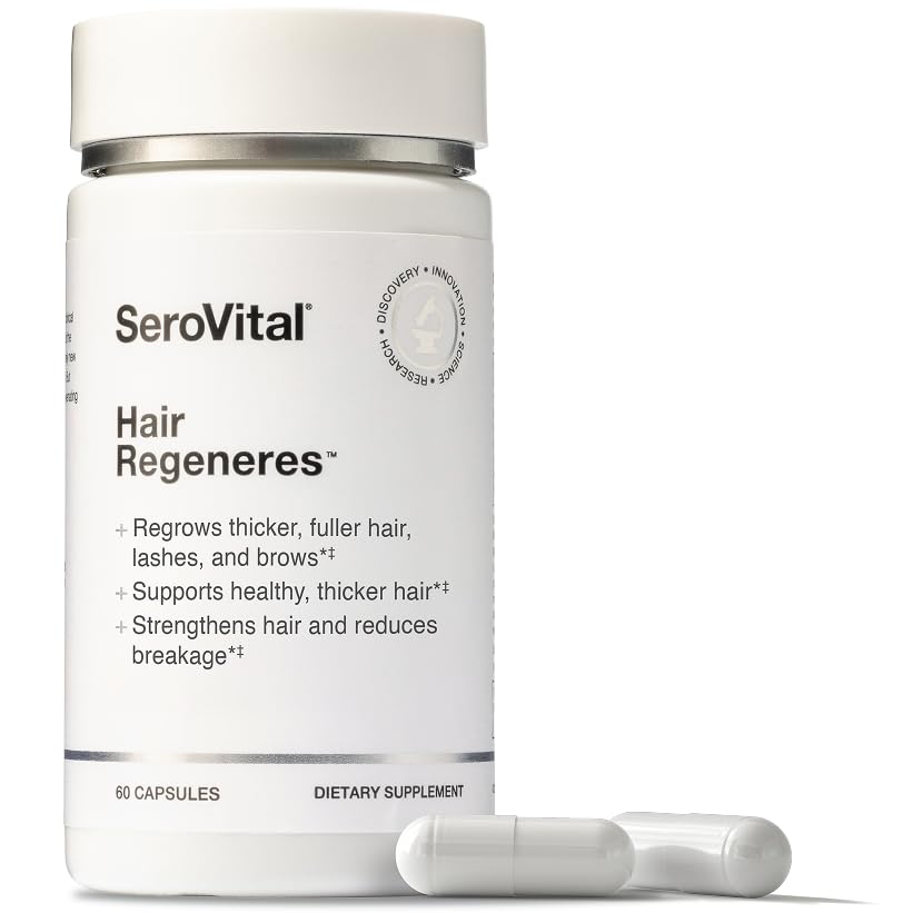 Serovital Hair Regeneres – bouteille de pilules pour soutenir la croissance capillaire.