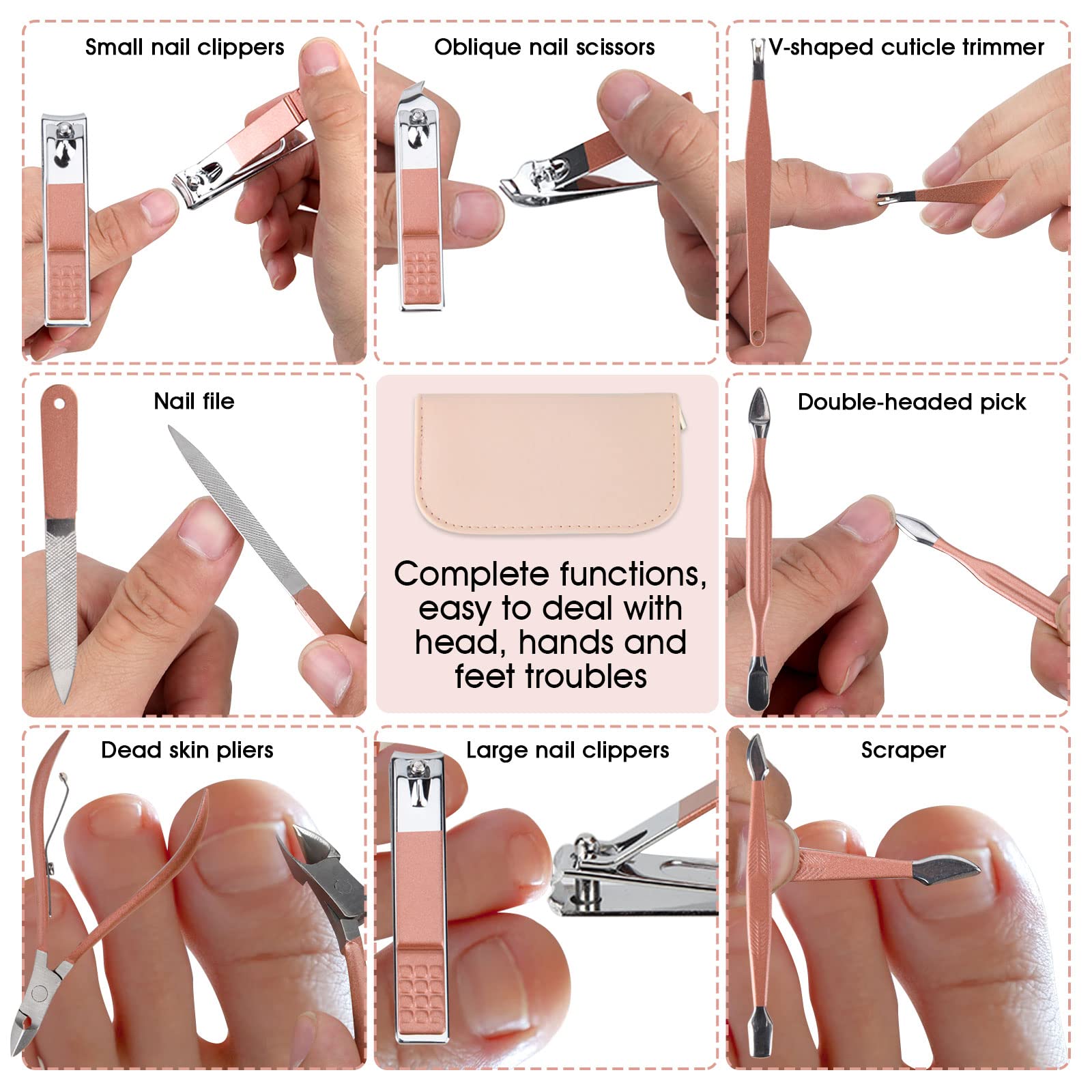 kit portable set-manucure-12-en-1 pour domicile, travail ou voyage