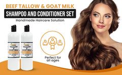 Shampoing au suif de bœuf et lait de chèvre, cuir chevelu apaisé après massage.