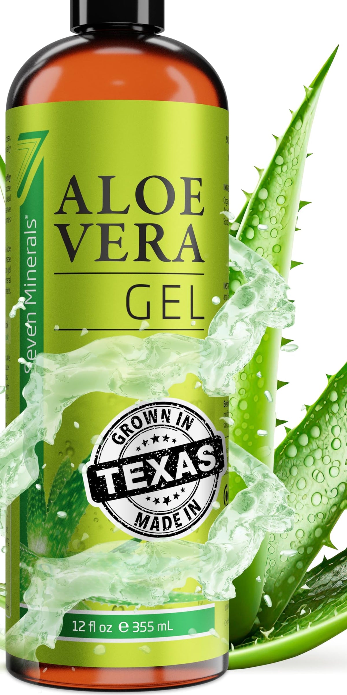 Gel Seven Minerals Aloe Vera en bouteille pompe, facilité d’utilisation et hydratation légère.