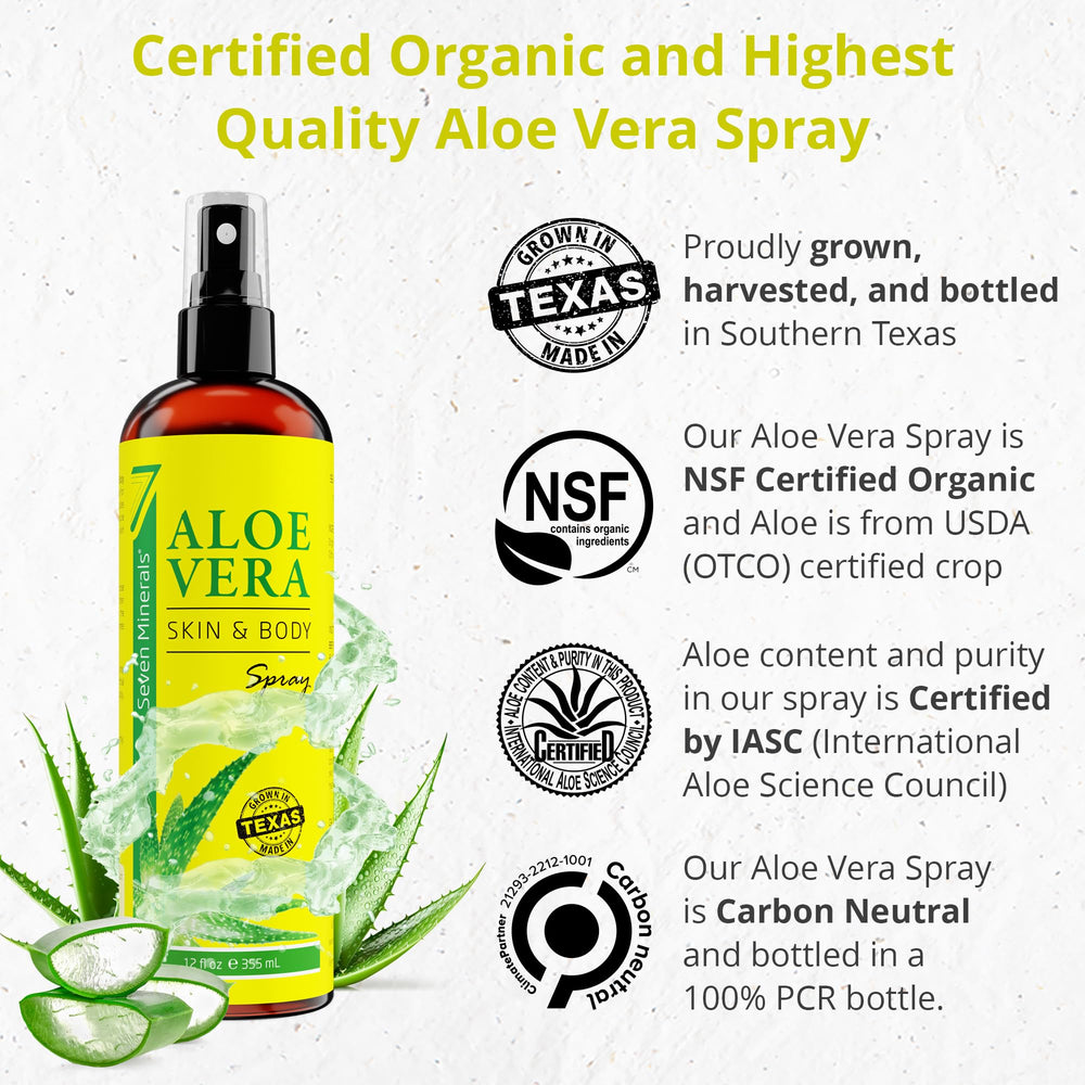 Seven Minerals Aloe Vera Spray – absorption rapide sans résidu gras, pour une utilisation quotidienne.