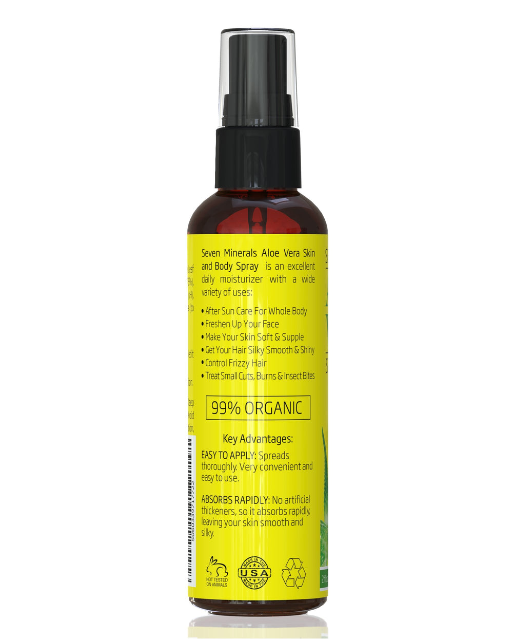 Seven Minerals Aloé Vera Spray, provenance du Texas sud pour des ingrédients purs.