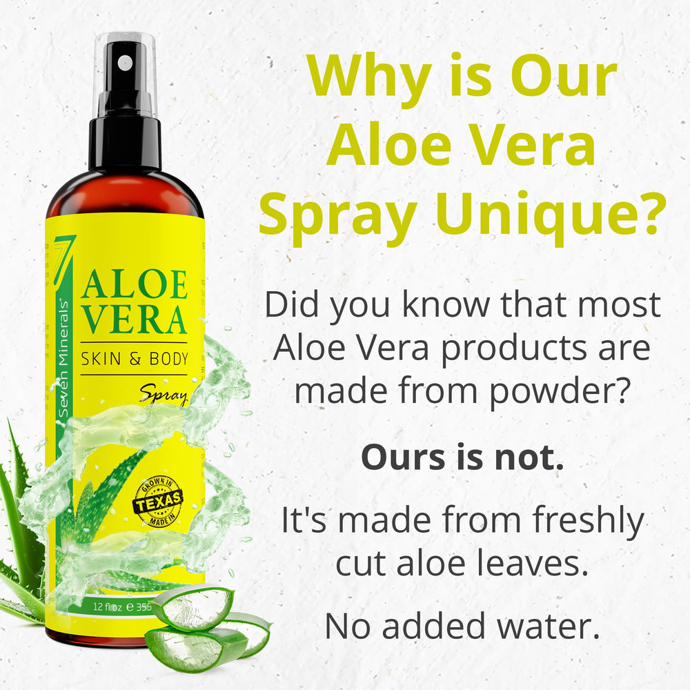Seven Minerals Aloe Vera Spray sans épaississant, absorption rapide et peau douce.