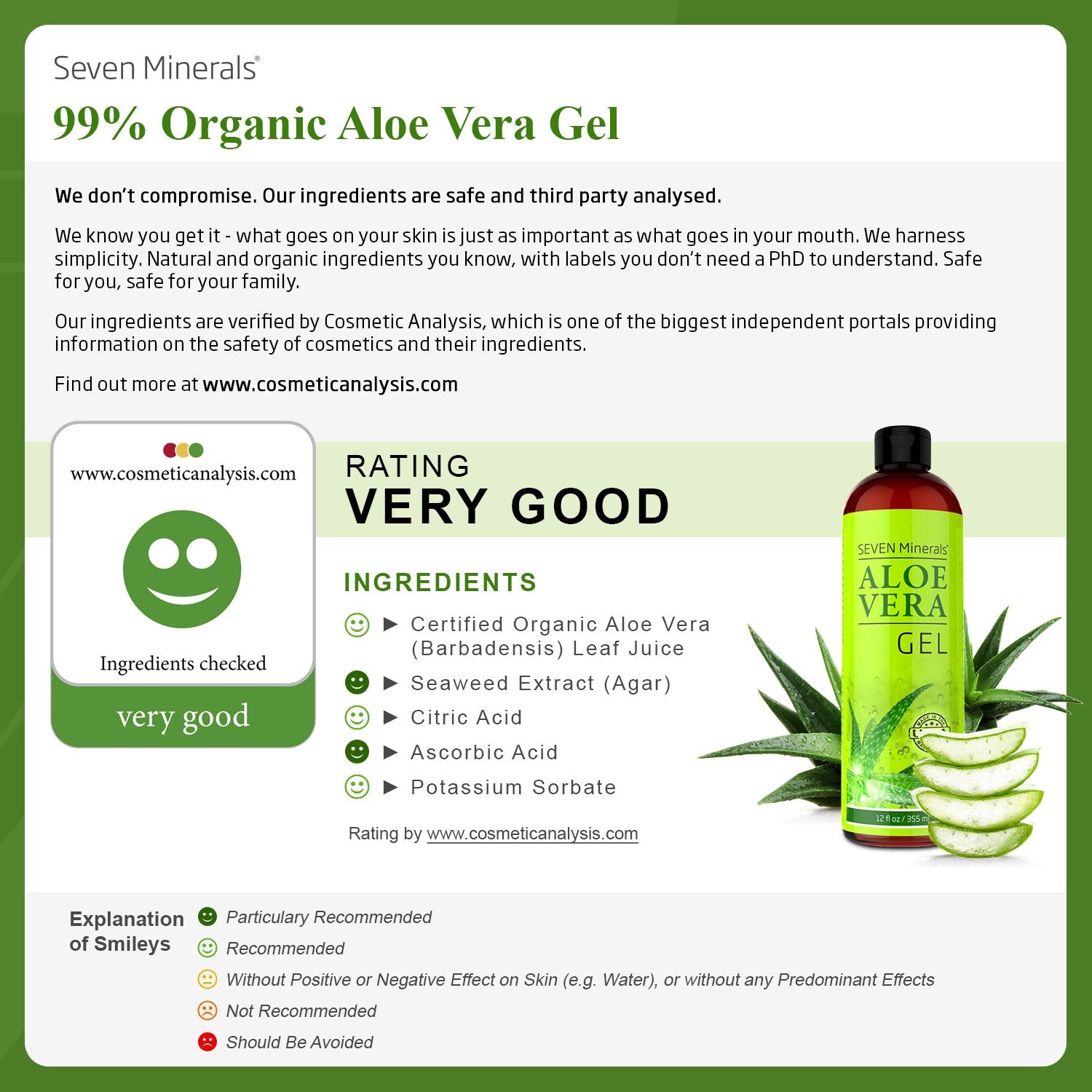 Seven Minerals Gel Aloe Vera cheveux, brillance naturelle et douceur sans résidu.