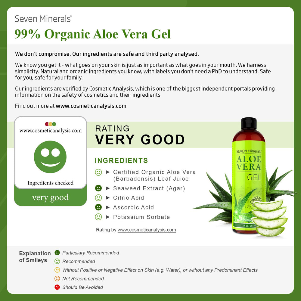 Seven Minerals Gel Aloe Vera cheveux, brillance naturelle et douceur sans résidu.