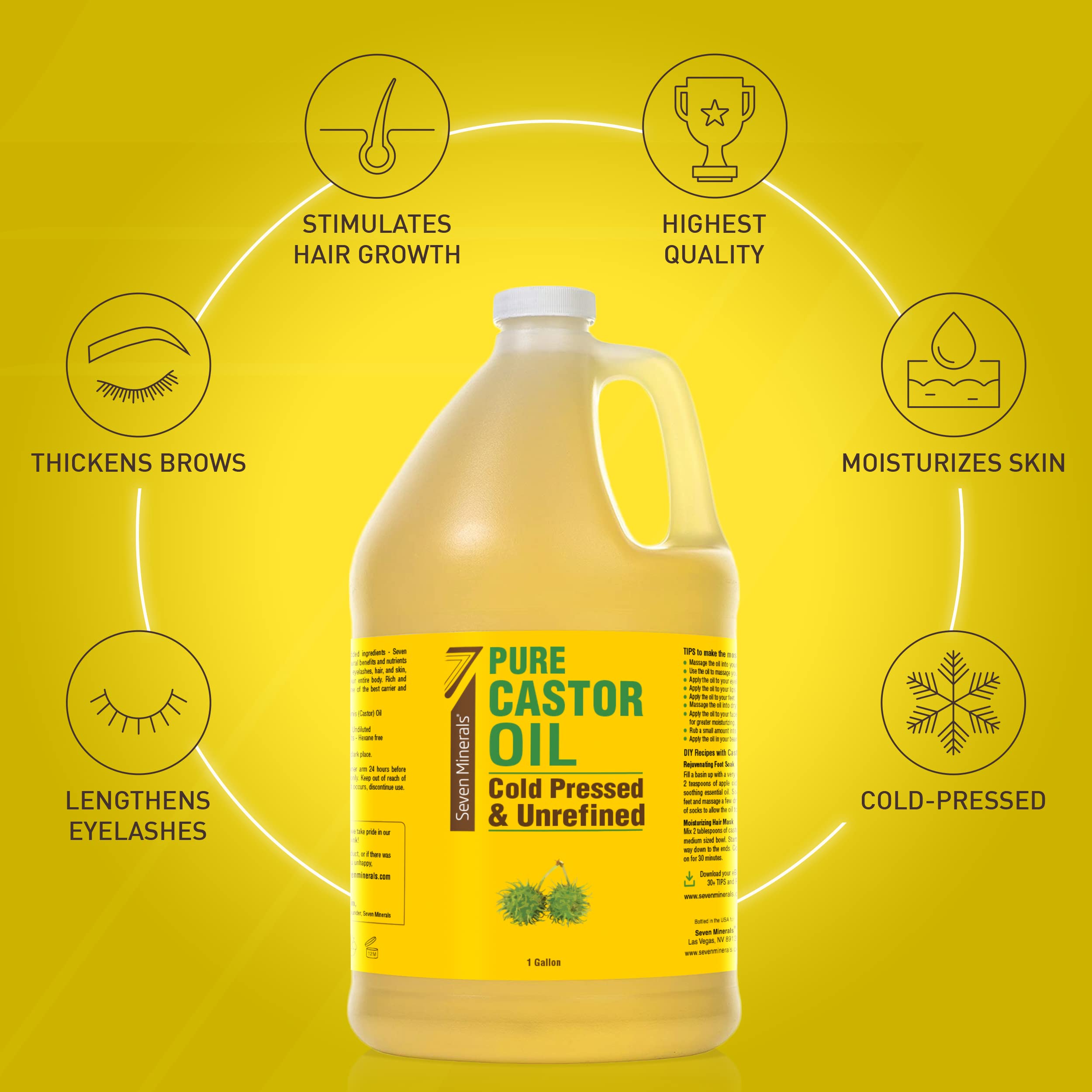 Huile de castor pour le cuir chevelu par Seven Minerals pour cheveux plus doux.