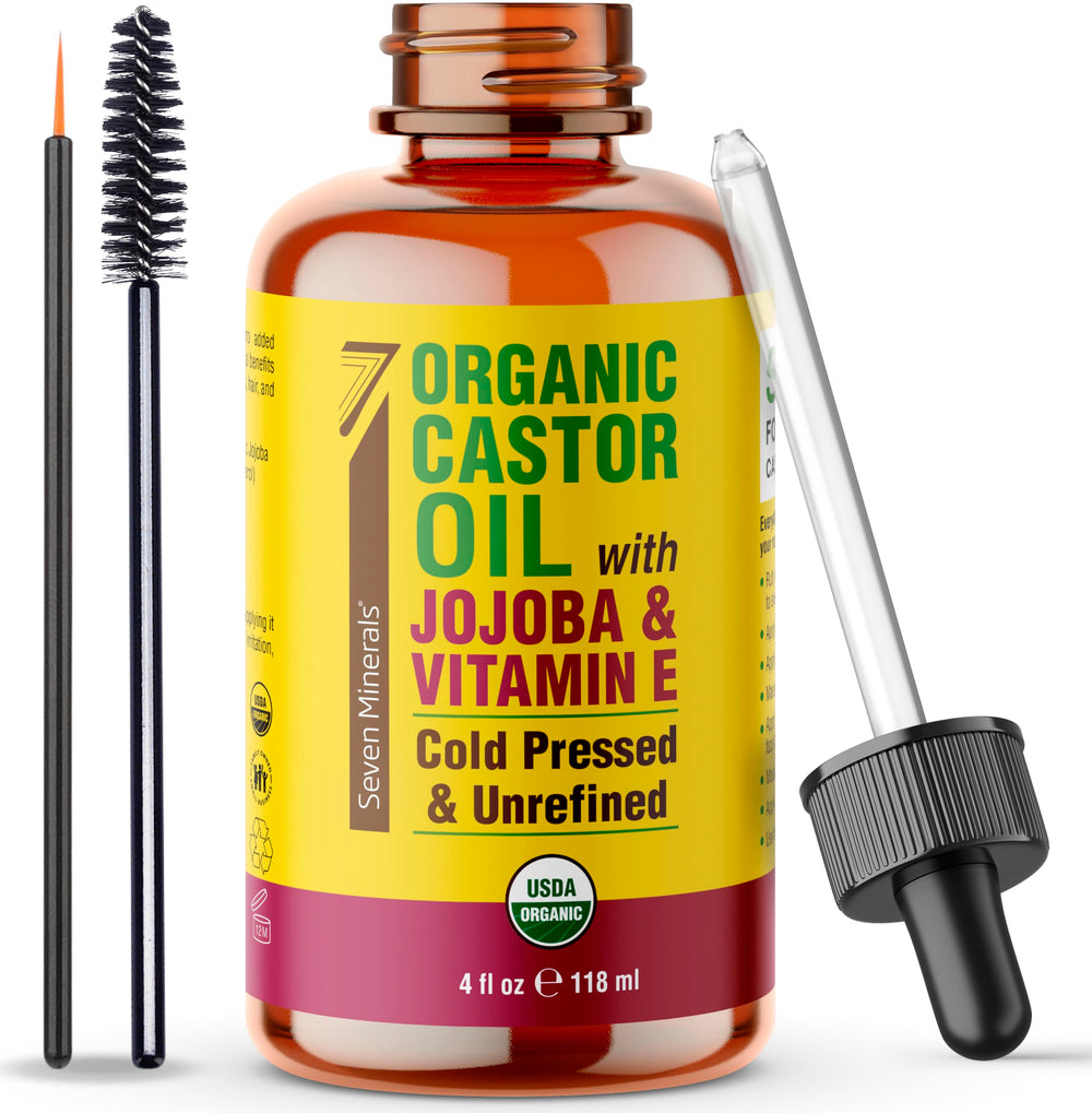 Huile de ricin Seven Minerals dans un flacon en verre, hydratation naturelle