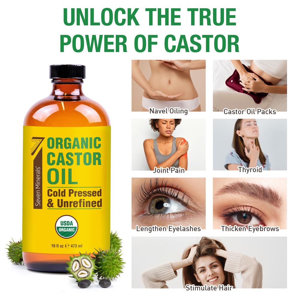 Seven Minerals huile ricin, certifiée USDA Organic, option naturelle sans additifs.