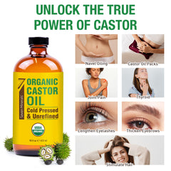 Seven Minerals huile ricin, certifiée USDA Organic, option naturelle sans additifs.
