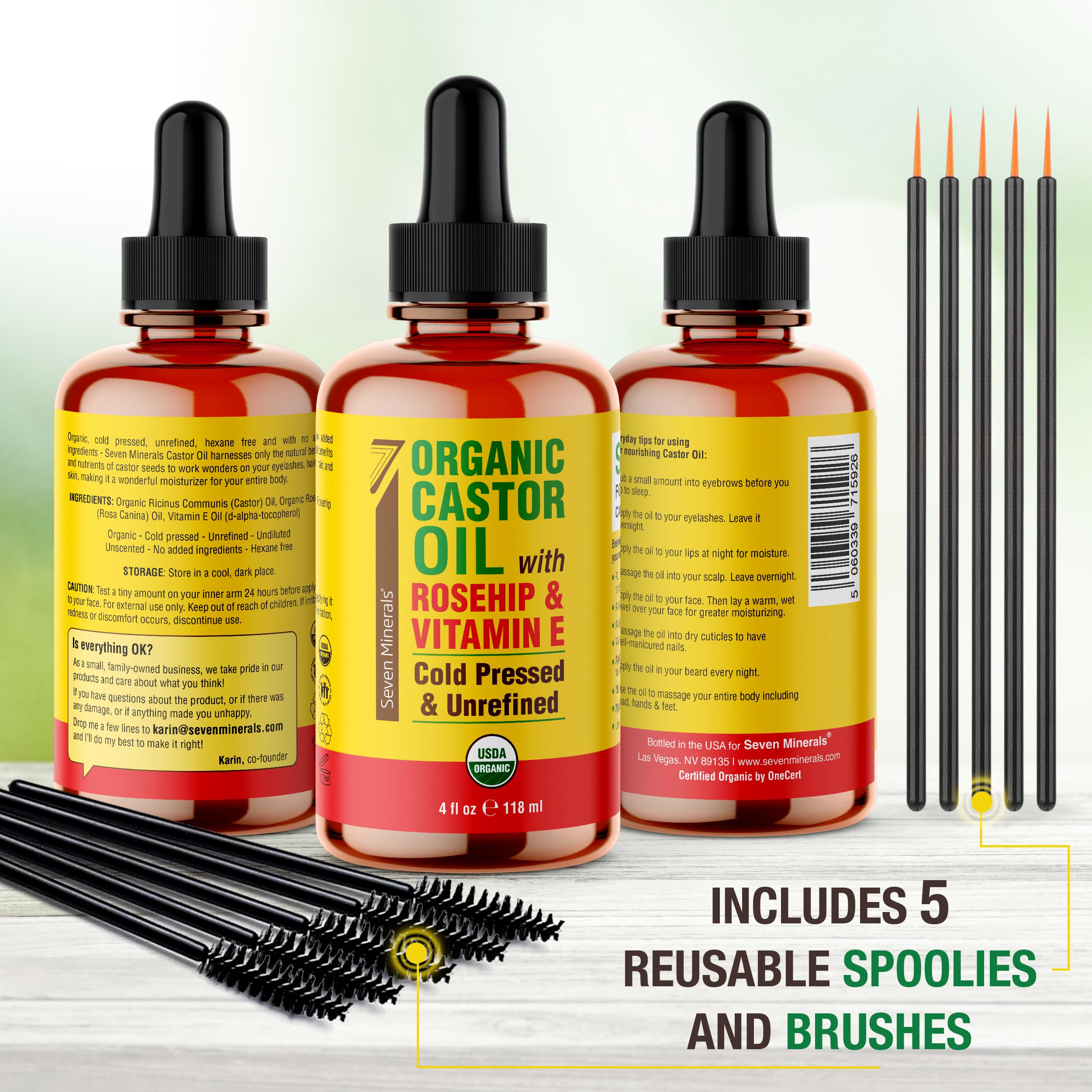 Seven Minerals huile de ricin, soin des cils pour un regard plus dense.