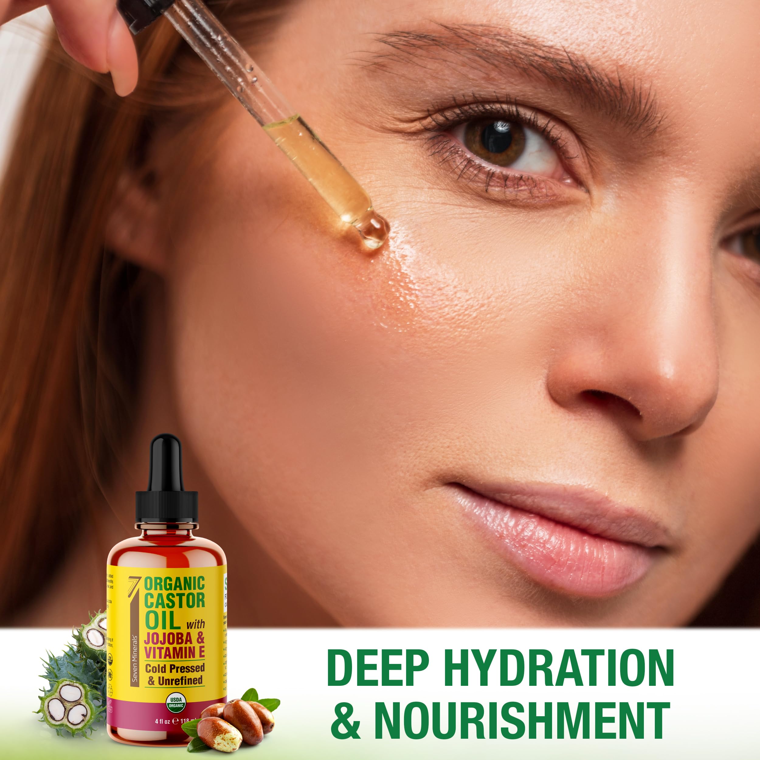 Cheveux nourris et brillants avec l'huile de ricin Seven Minerals