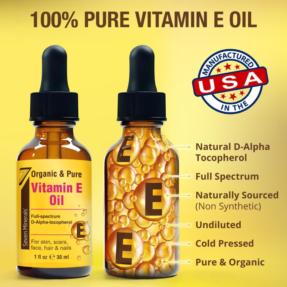 Seven Minerals huile vitamine E appliquée sur le visage pour hydratation en douceur.