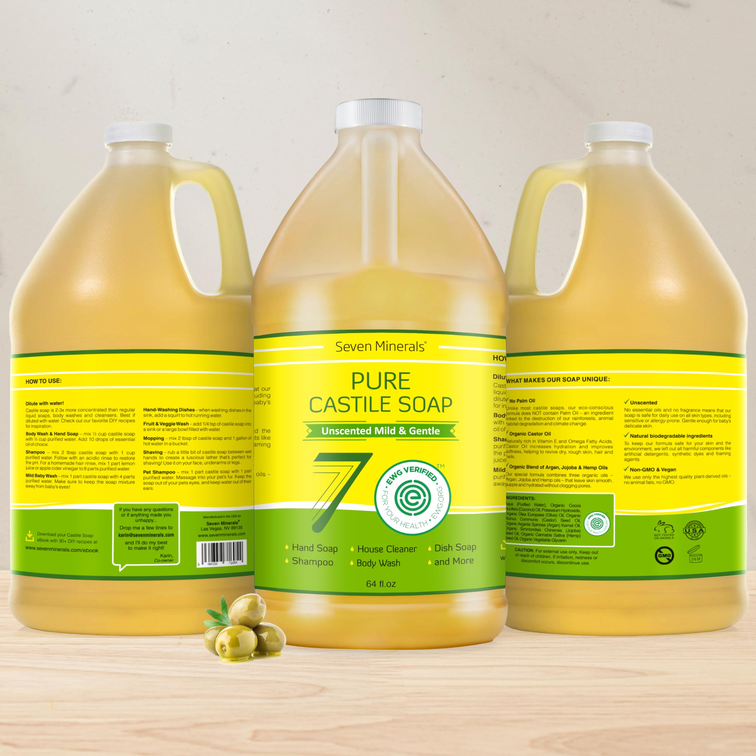 Seven Minerals Pure Castile – Bouteille avec système de dispense et mousse riche
