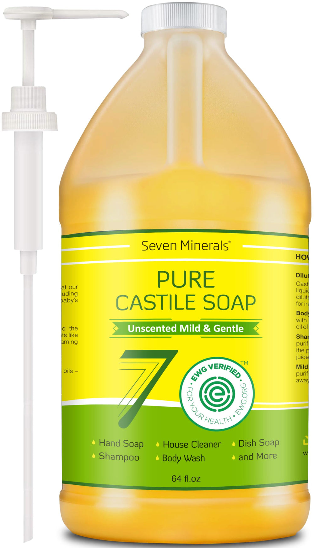 Seven Minerals Pure Castile – Bouteille sans palmier, douceur adaptée aux peaux sensibles