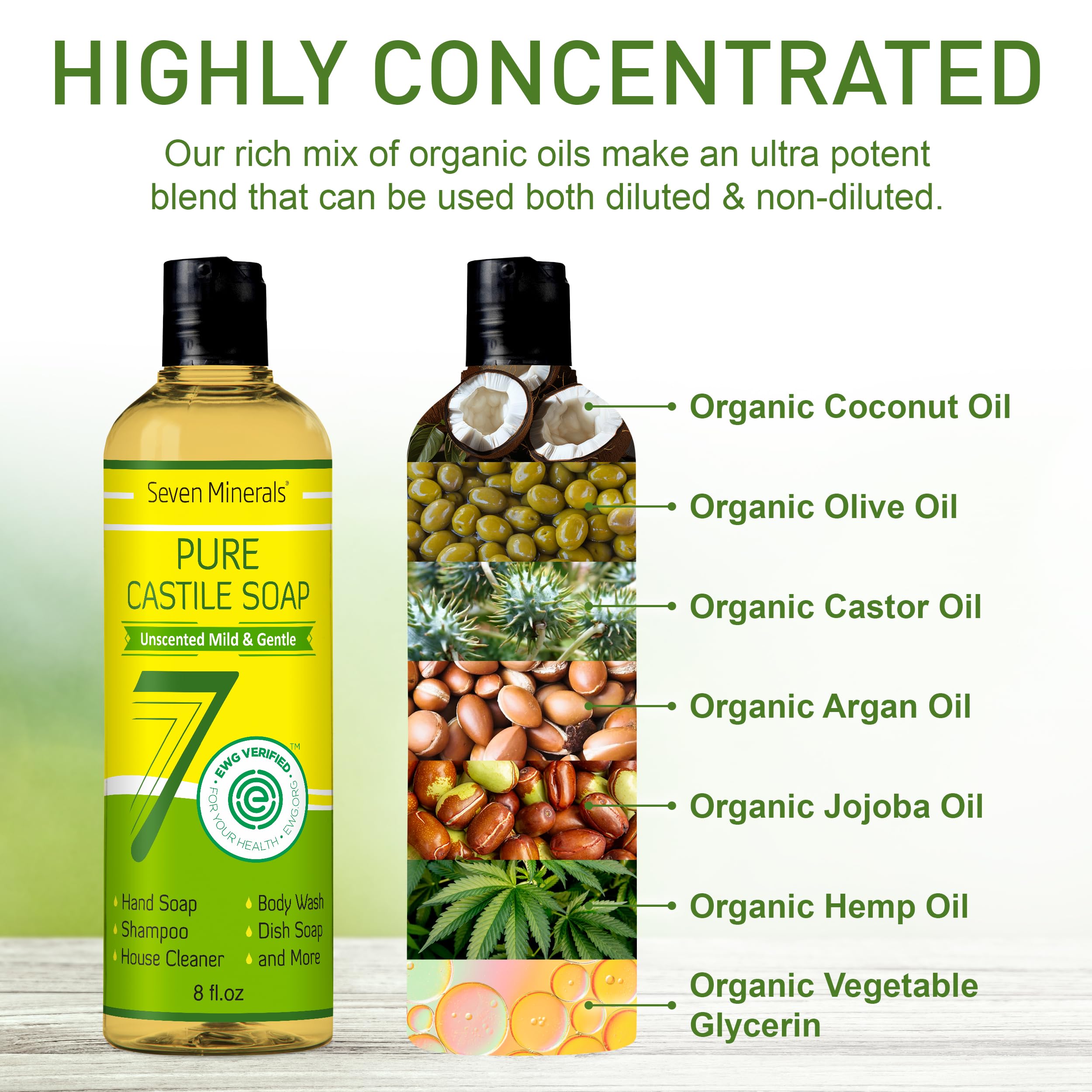 Seven Minerals Pure Castile, sans huile de palme, choix respectueux.