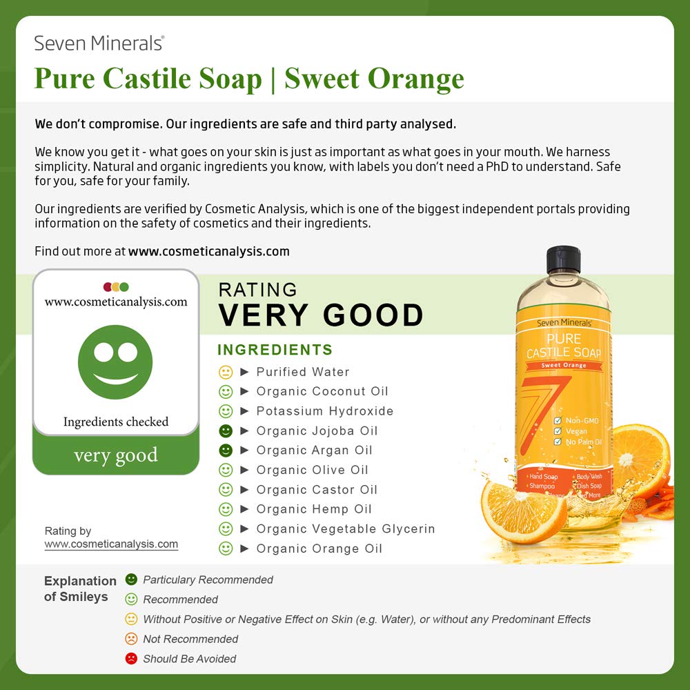Rich lather from Seven Minerals Castile Soap Sweet Orange for gentle cleansing