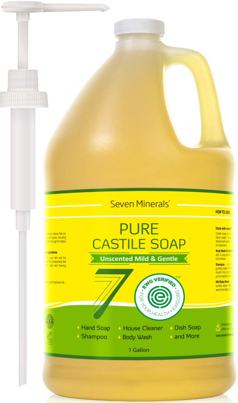 Savon Castille Seven Minerals – bouteille 1 gal prête à l’emploi, douceur pour la peau.