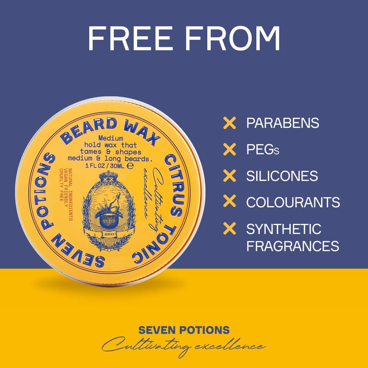 SEVEN POTIONS cire barbe, application facile sur barbe et moustache.