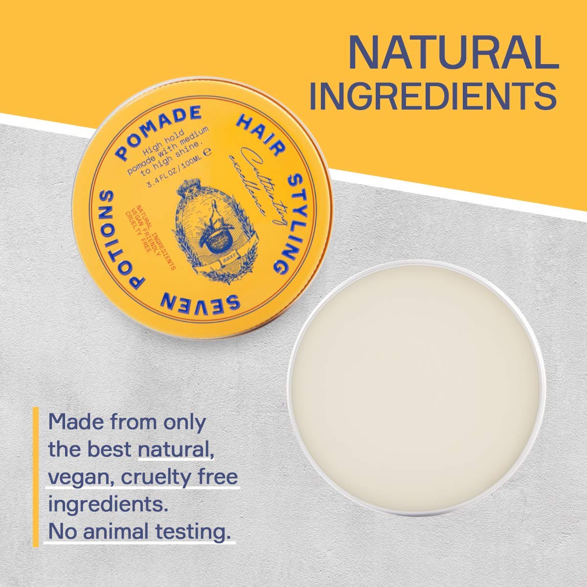 SEVEN POTIONS Pomade homme — brillance durable sans résidu gras.
