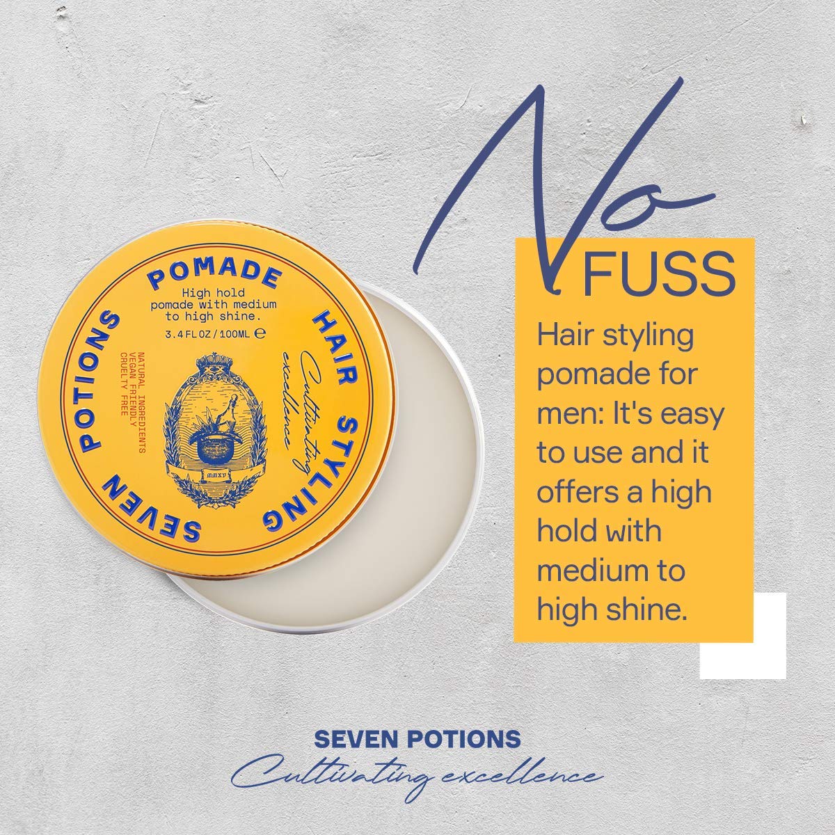 SEVEN POTIONS Pomade homme — texture crèmeuse prête à lisser les cheveux.