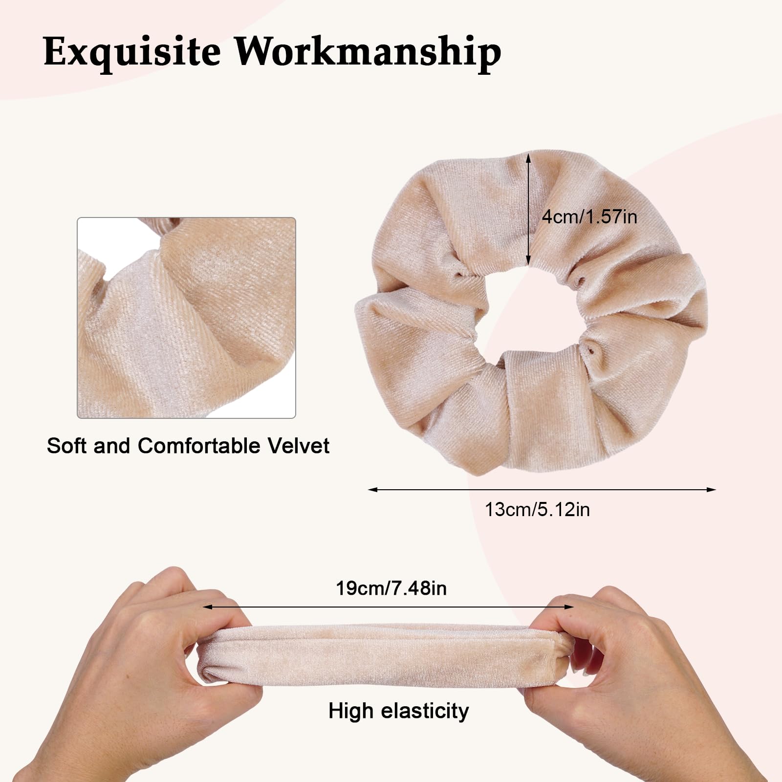 SEVEN STYLE scrunchies velours blond, neutres, s'adaptent à toutes les tenues.