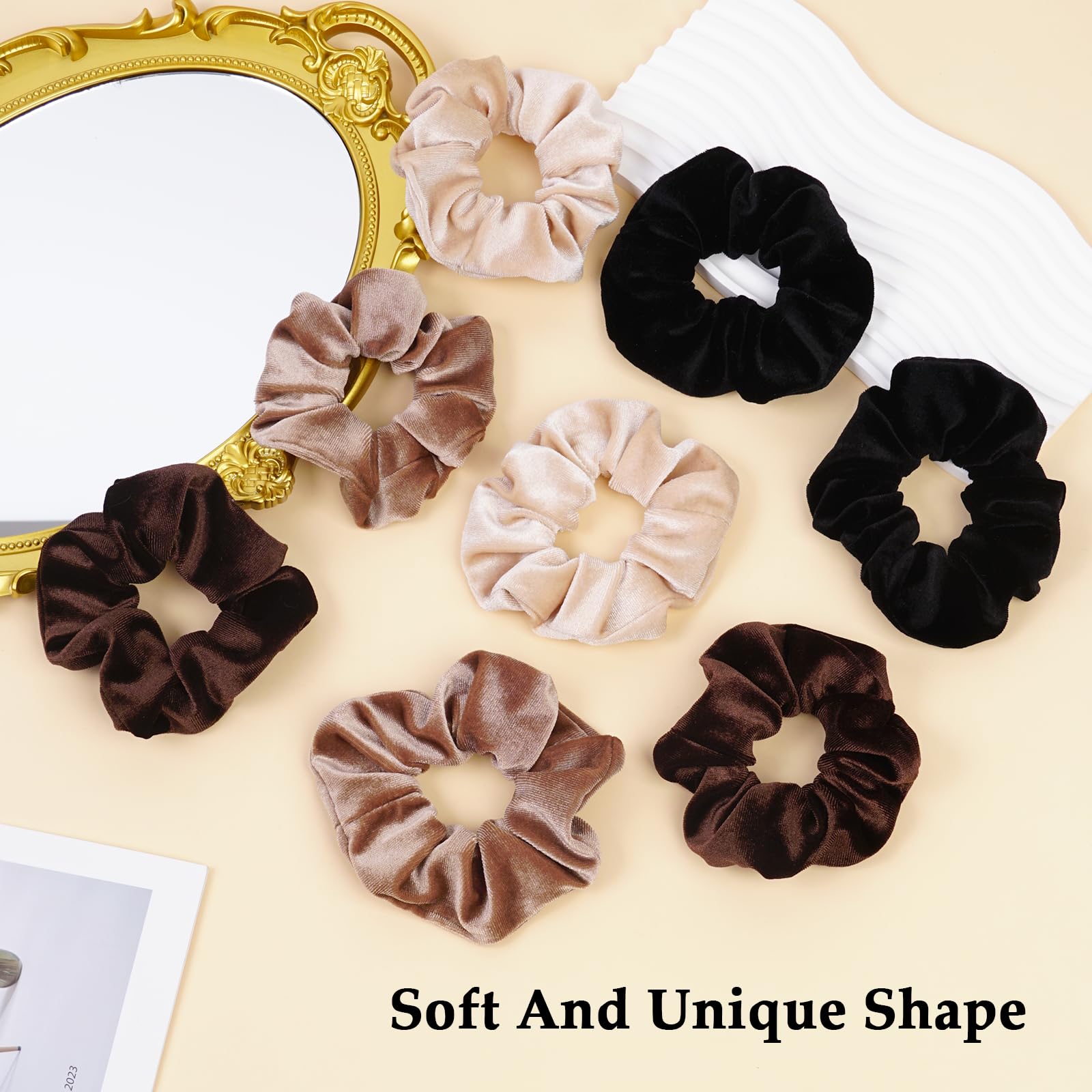 SEVEN STYLE scrunchies velours pour queue de cheval, maintien léger et fiable.