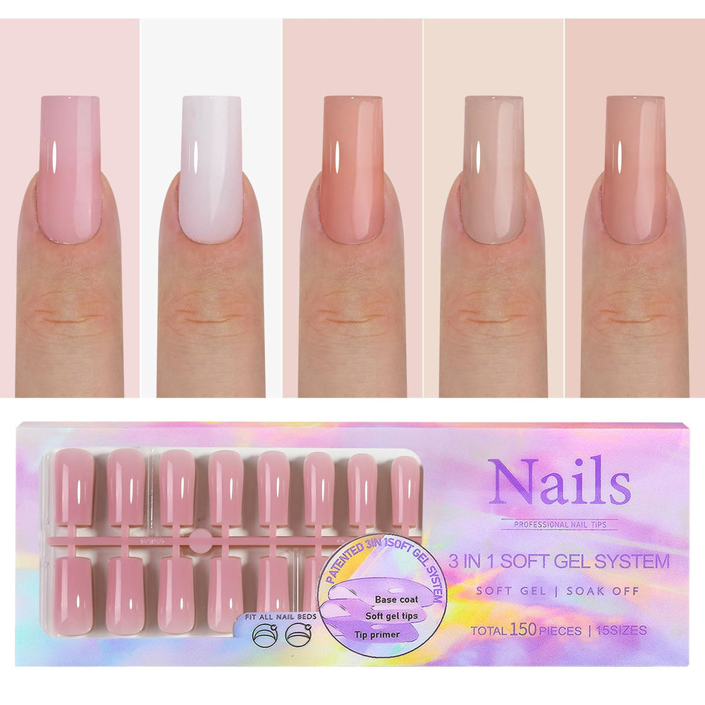 Ongles nude Sevgob longue carrée look naturel et élégant.