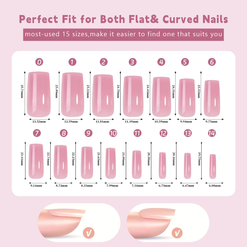 Ongles nude Sevgob longue carrée compatibles gel et pose facilitée.