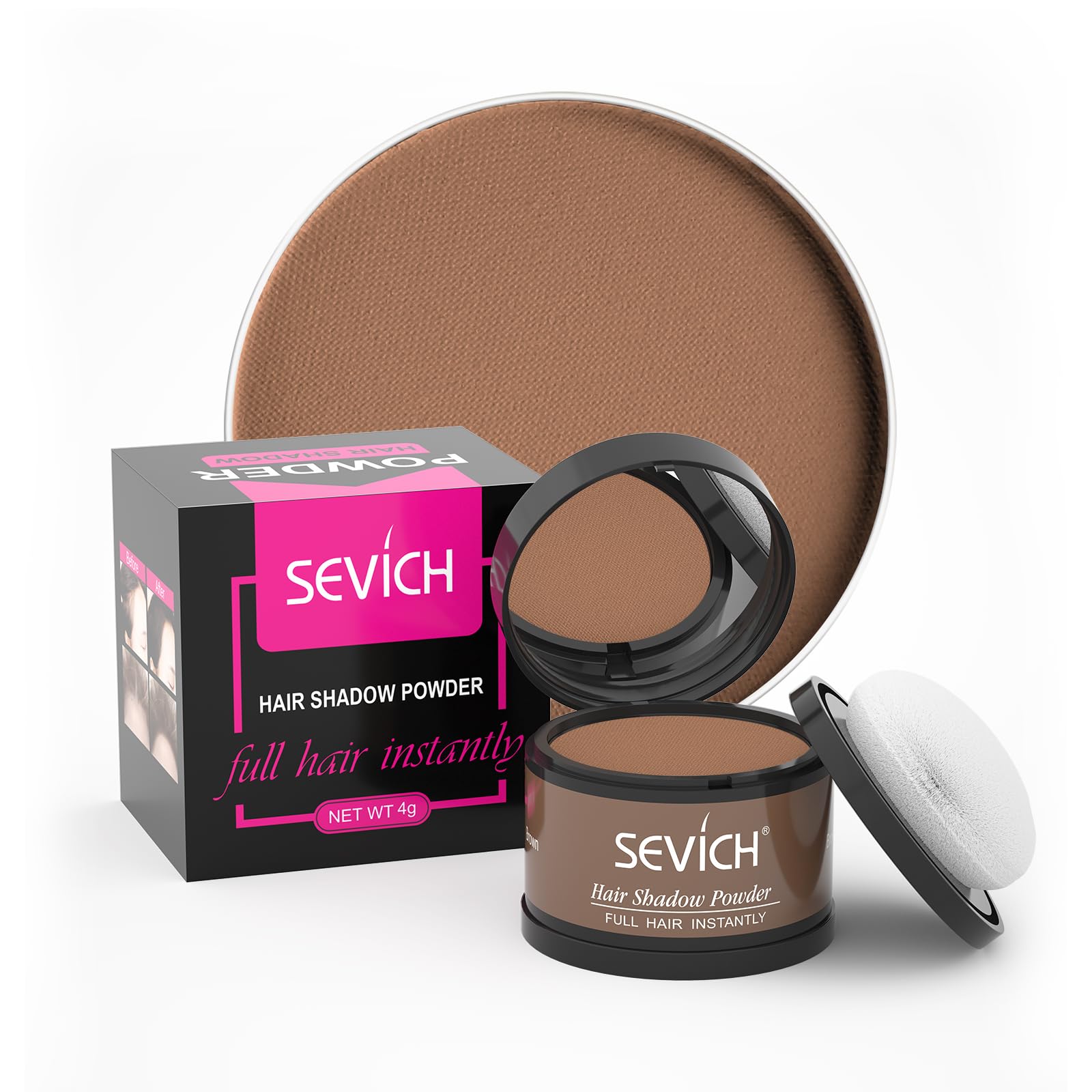 SEVICH Poudre ligne-frontale avec applicateur compact pour une couverture rapide et naturelle.