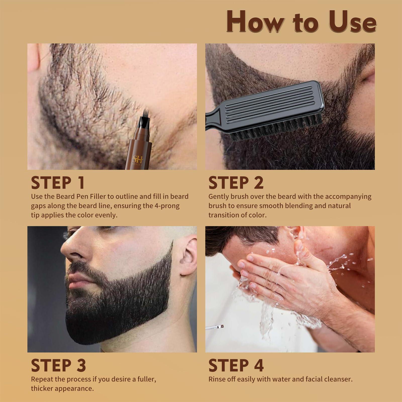 SEVICH Stylo barbe noir nettoyage facile avec savon et eau.