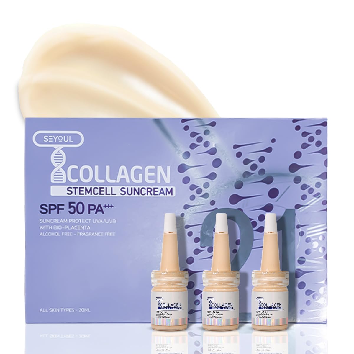 SEYOU L T-Collagen SPF50+ sérum solaire en flacon, application douce et facile.