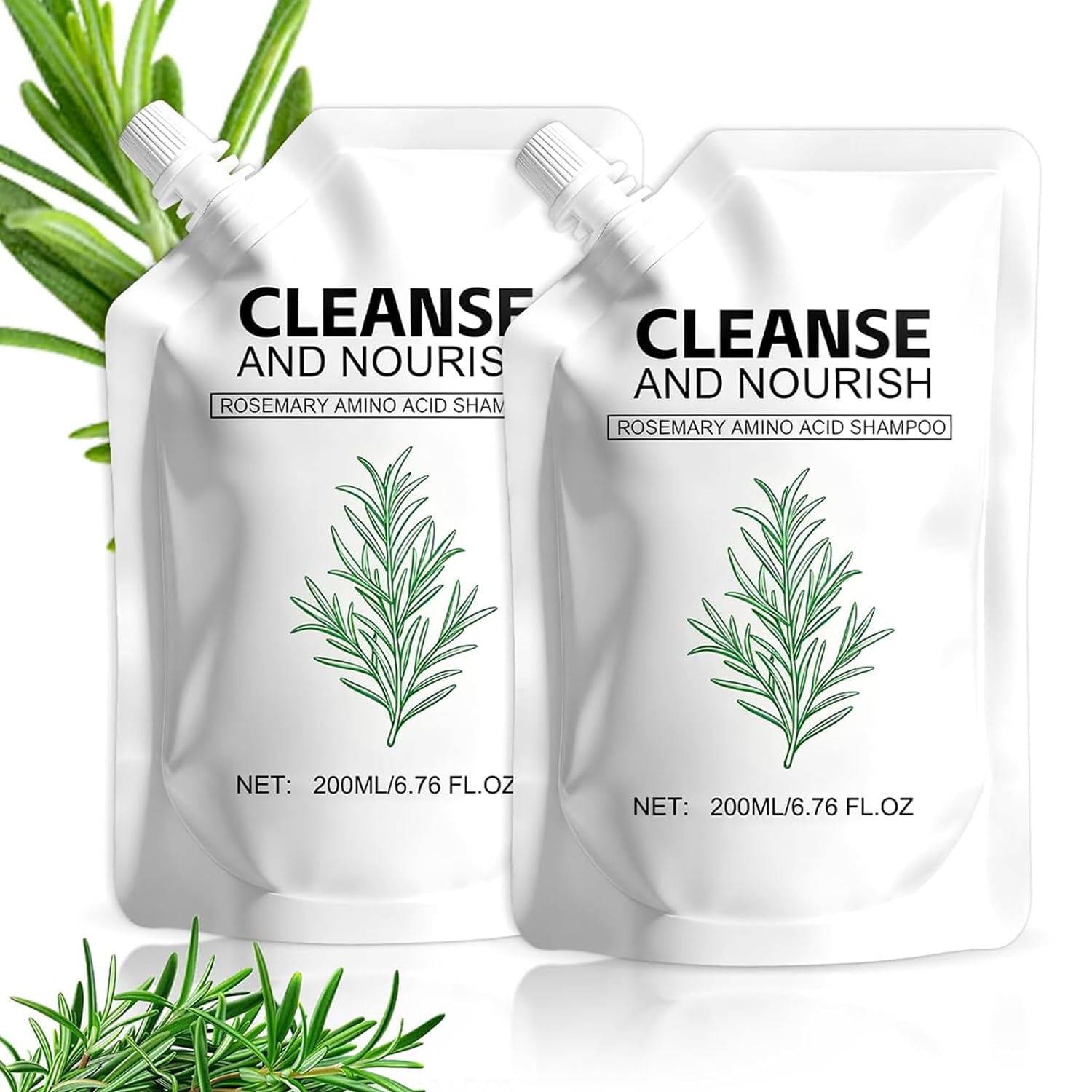 Shampooing romarin acides aminés – bouteille, racines renforcées et apparence plus dense.