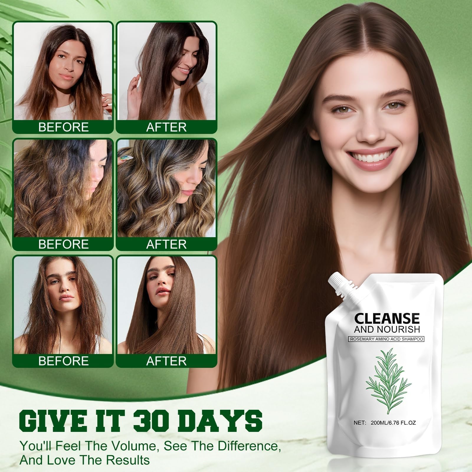 Shampooing romarin acides aminés – brillance naturelle des cheveux et facilité de coiffage.