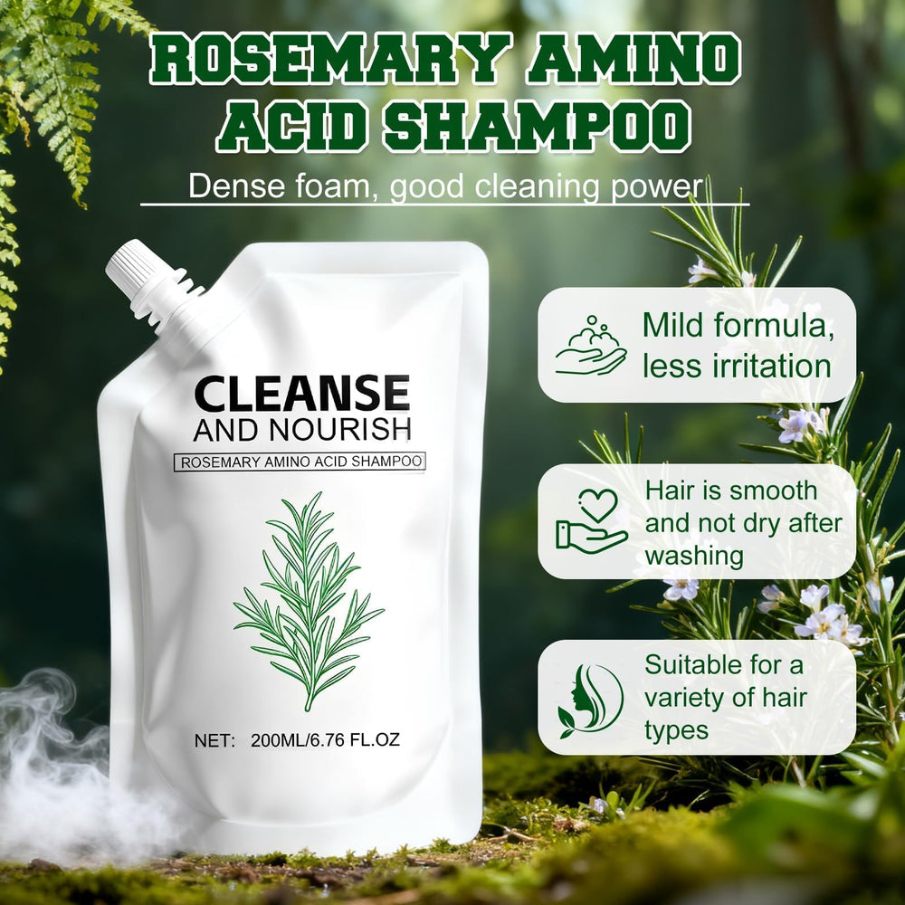 Shampooing romarin acides aminés – cuir chevelu apaisé et hydraté, réduction du sébum.