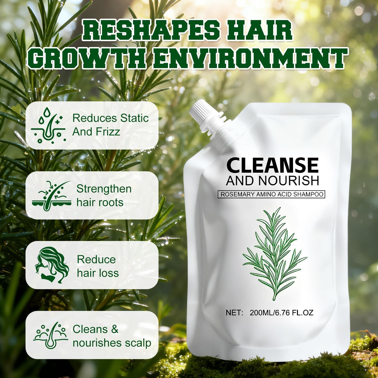 Shampooing romarin acides aminés – usage quotidien adapté aux cheveux fins et normaux.