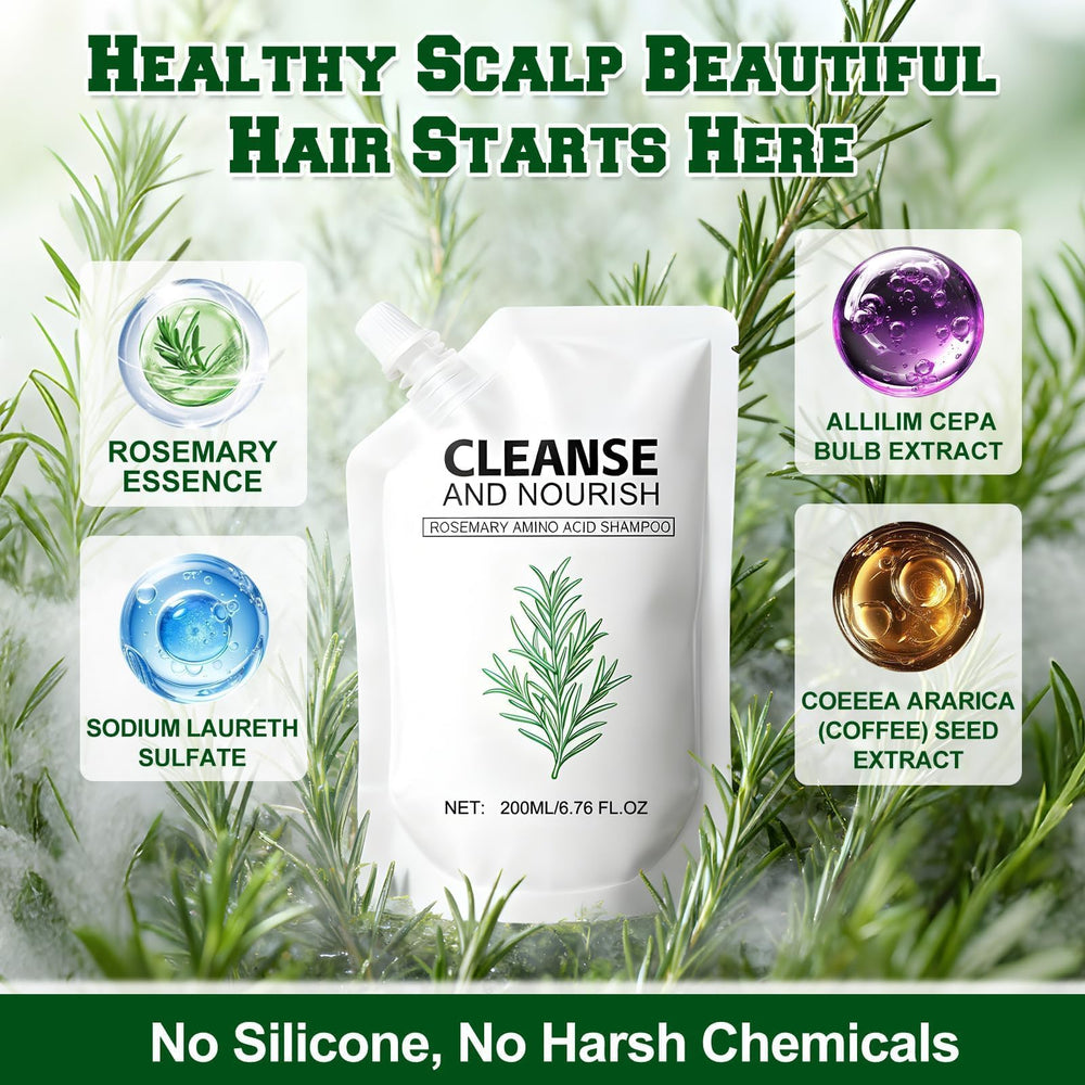 Shampooing romarin acides aminés – texture légère et mousse agréable pour un lavage en douceur.