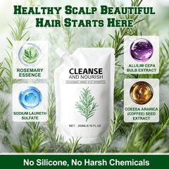 Shampooing romarin acides aminés – texture légère et mousse agréable pour un lavage en douceur.