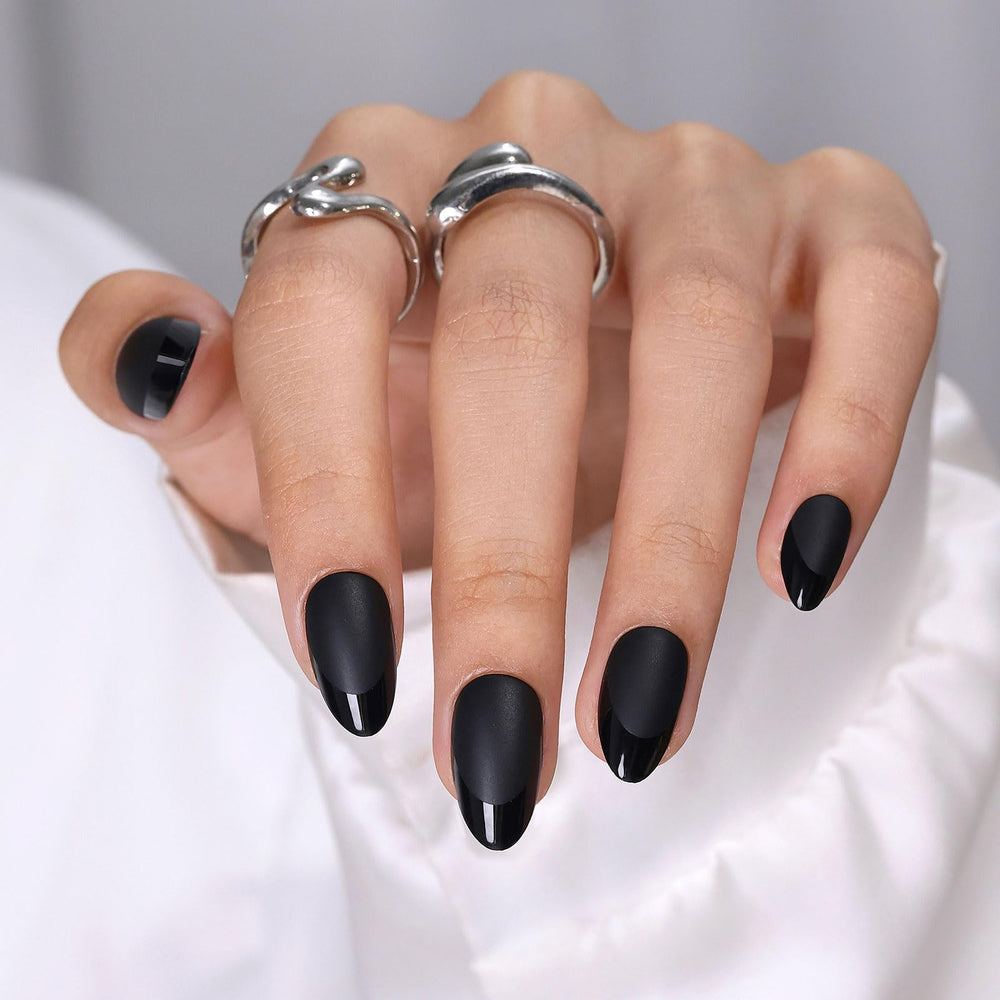 Ongles ShangMeng en gel doux noir amande, pose rapide et durable
