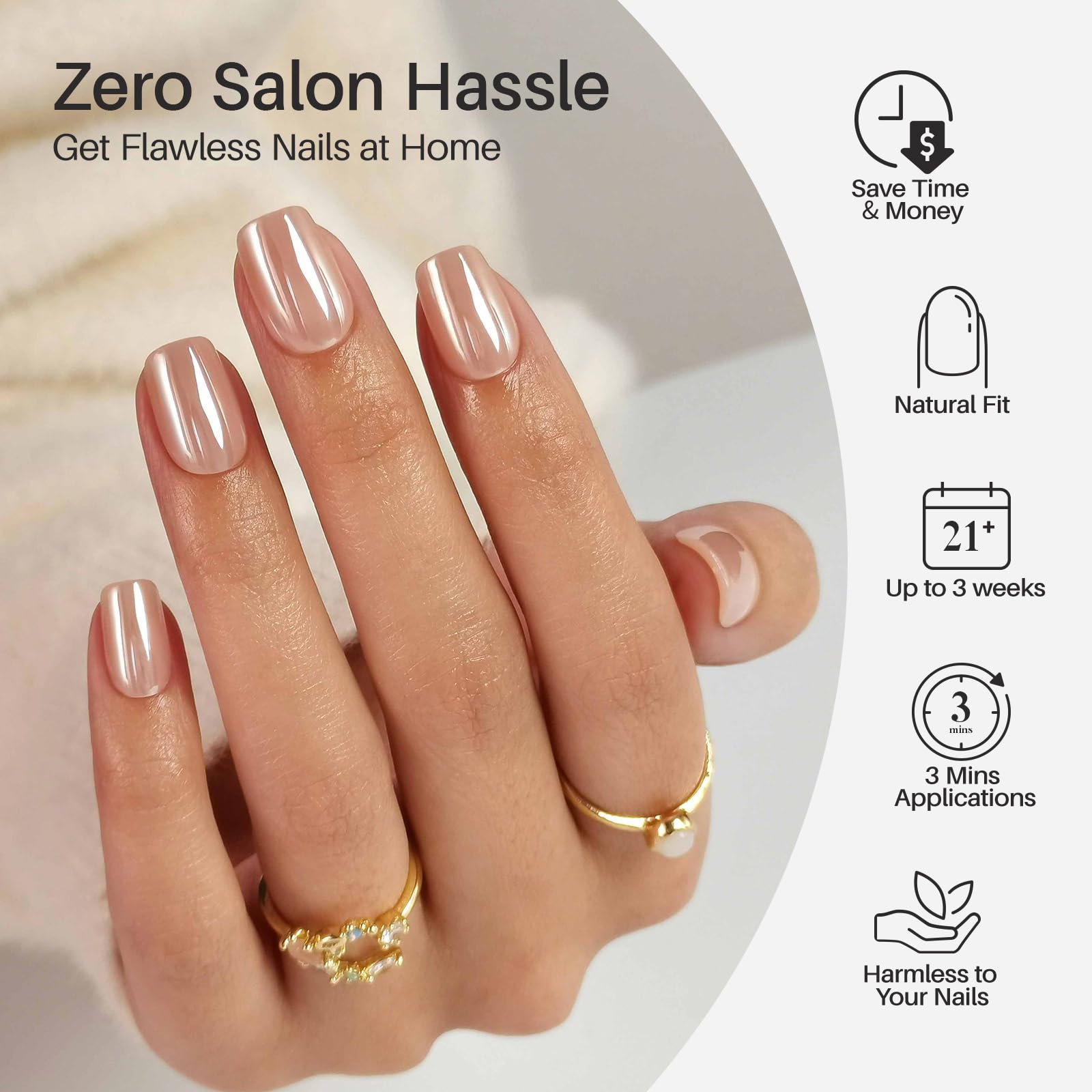 Application des ongles ShangMeng Nude Chrome avec colle, tenue durable au quotidien