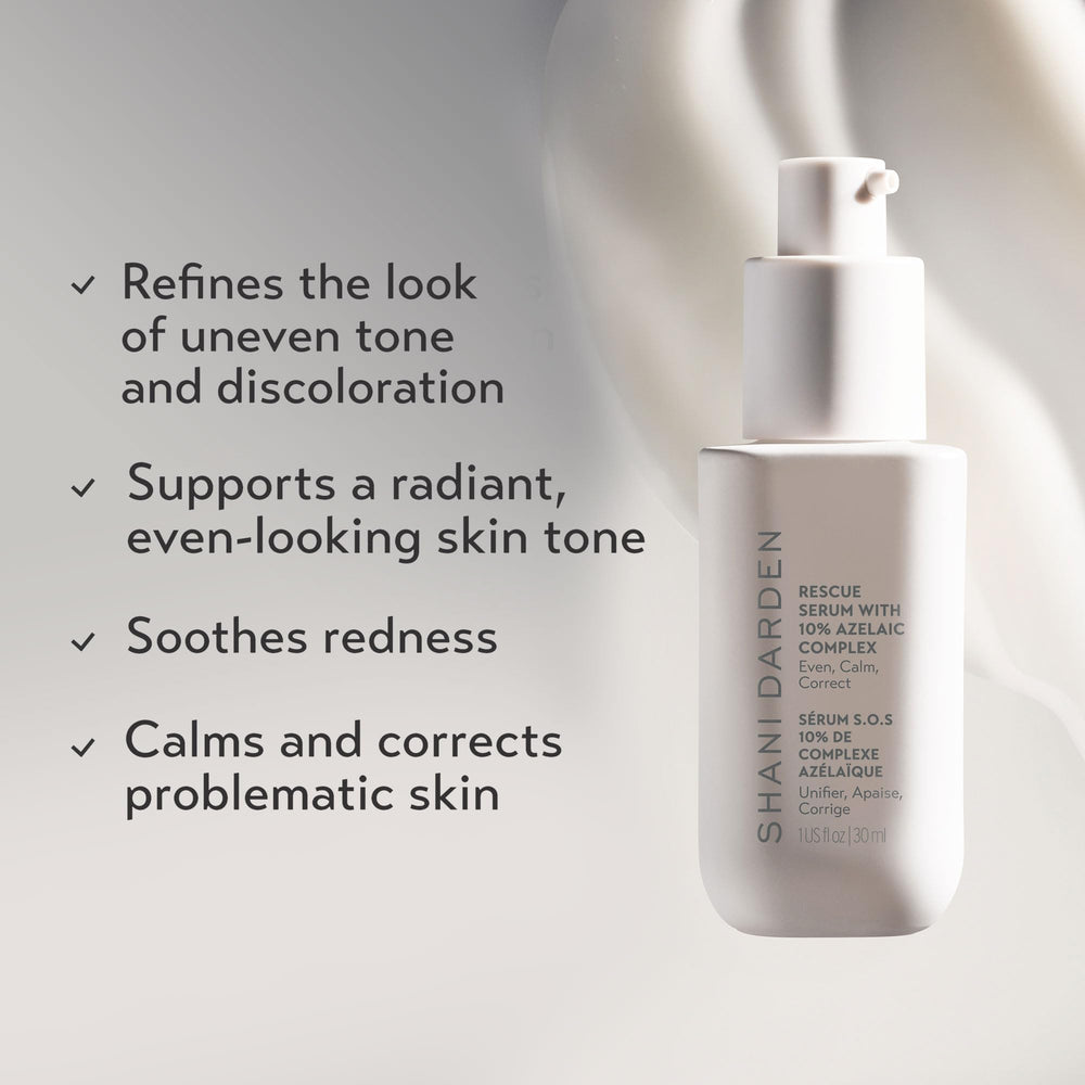Flacon pompe du Rescue Serum hydratant, toucher léger et frais.