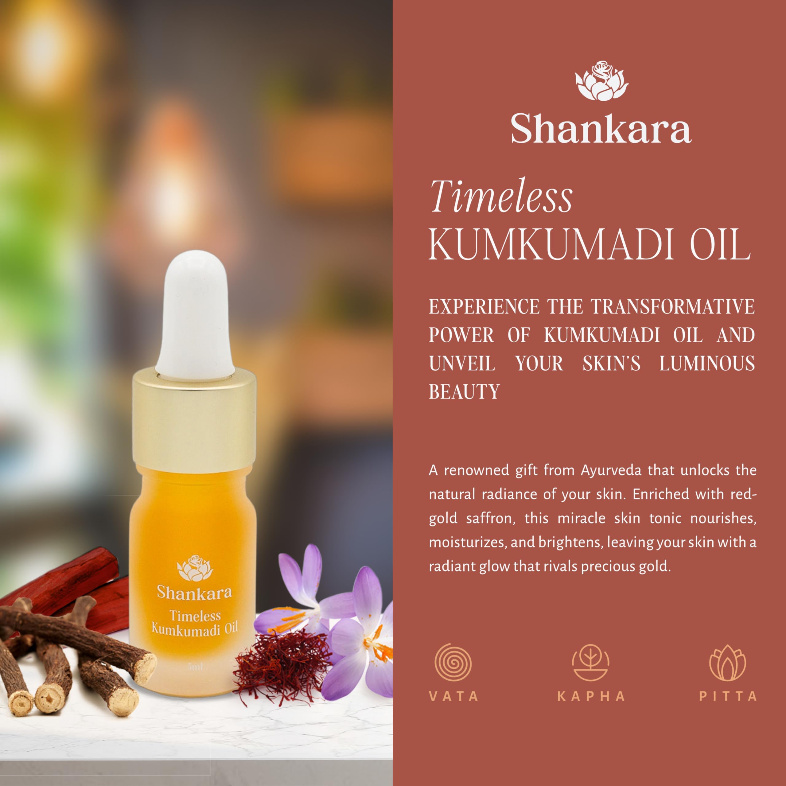 Shankara Kumkumadi Oil pump-dispense for precise, minimal application
