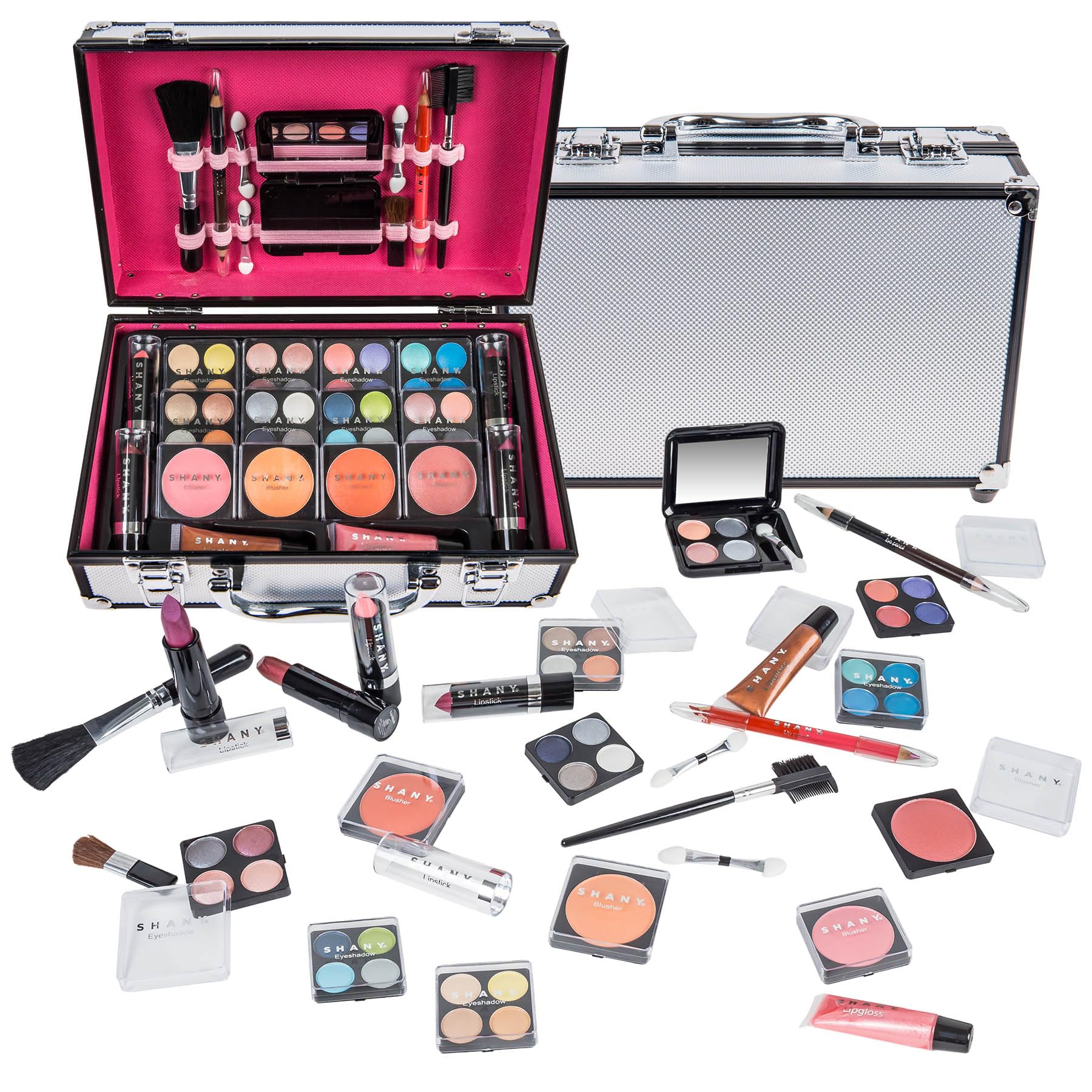 SHANY coffret-train-maquillage argent: étui solide et portable.